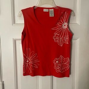 White Stag Coral Sleeveless Top with Floral Embroidery